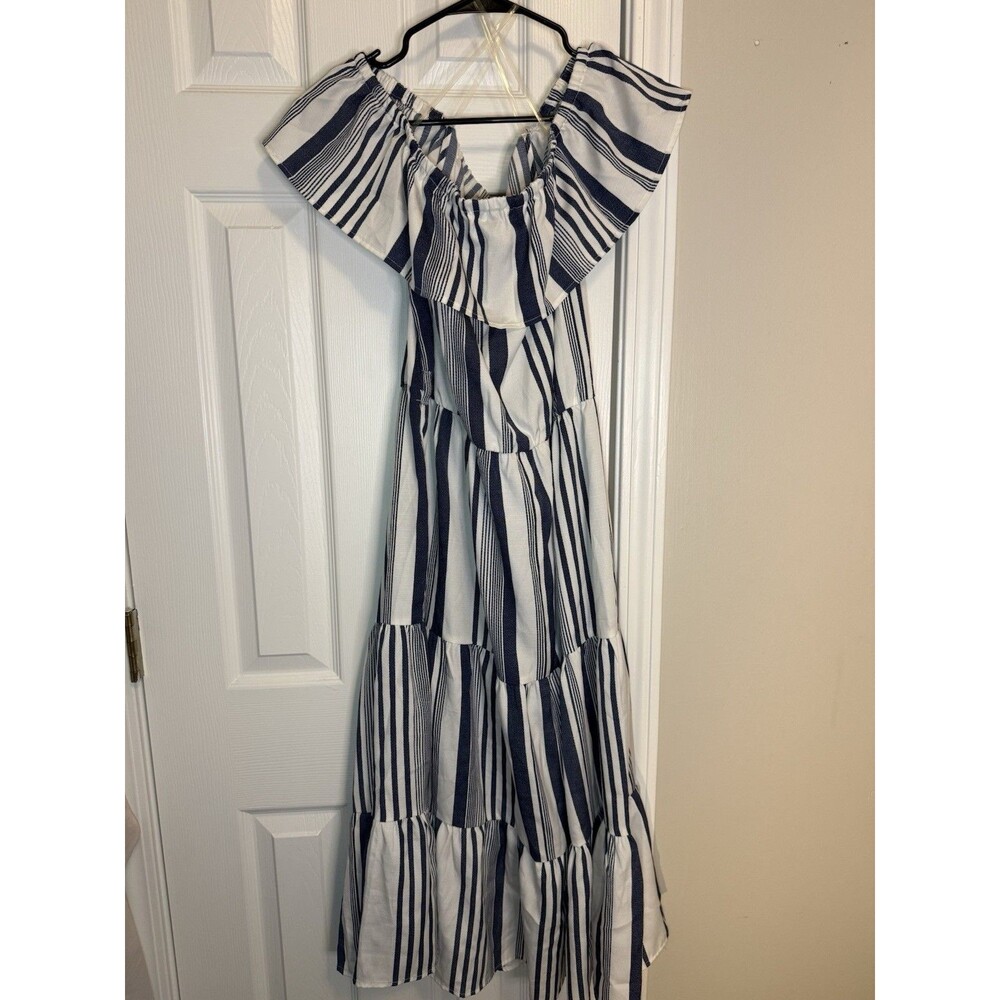 Stylehouse Cottagecore Blue White Striped Off Shoulder Maxi Dress XL Tiered New - Picture 9 of 16